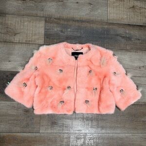 FENDI pink mink fur coat with bug eye embellishment